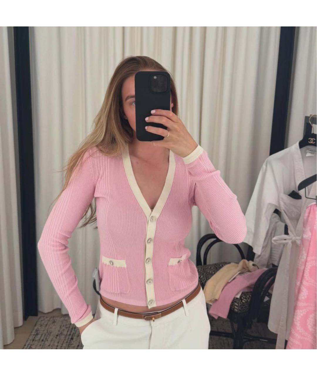 CHANEL Розовый хлопковый кардиган, фото 2