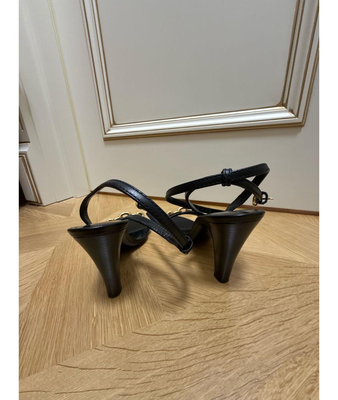 SAINT LAURENT Черные кожаные босоножки, фото 4
