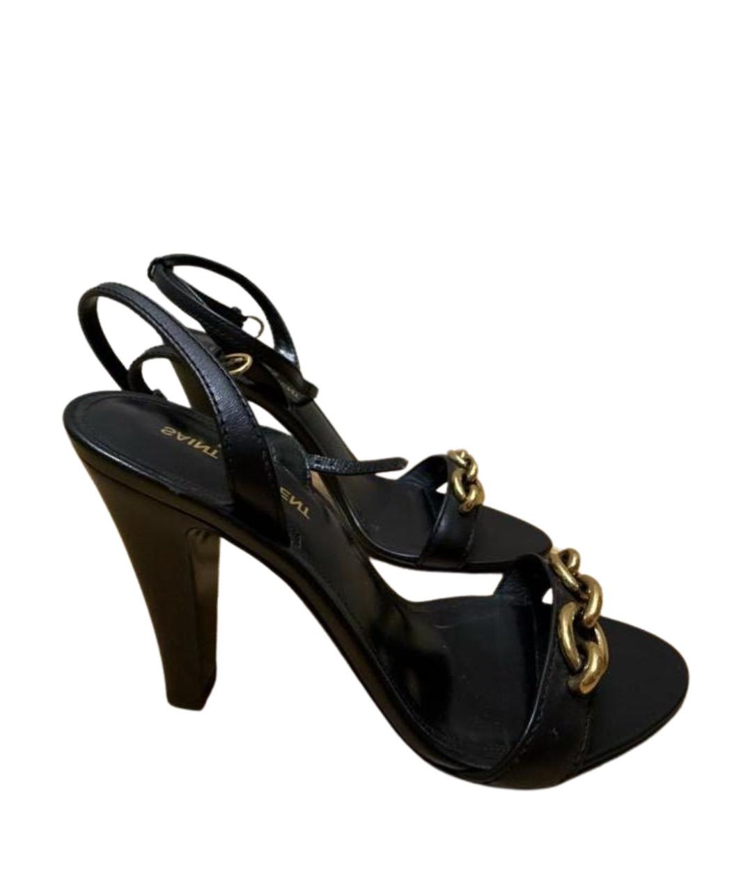 SAINT LAURENT Черные кожаные босоножки, фото 1