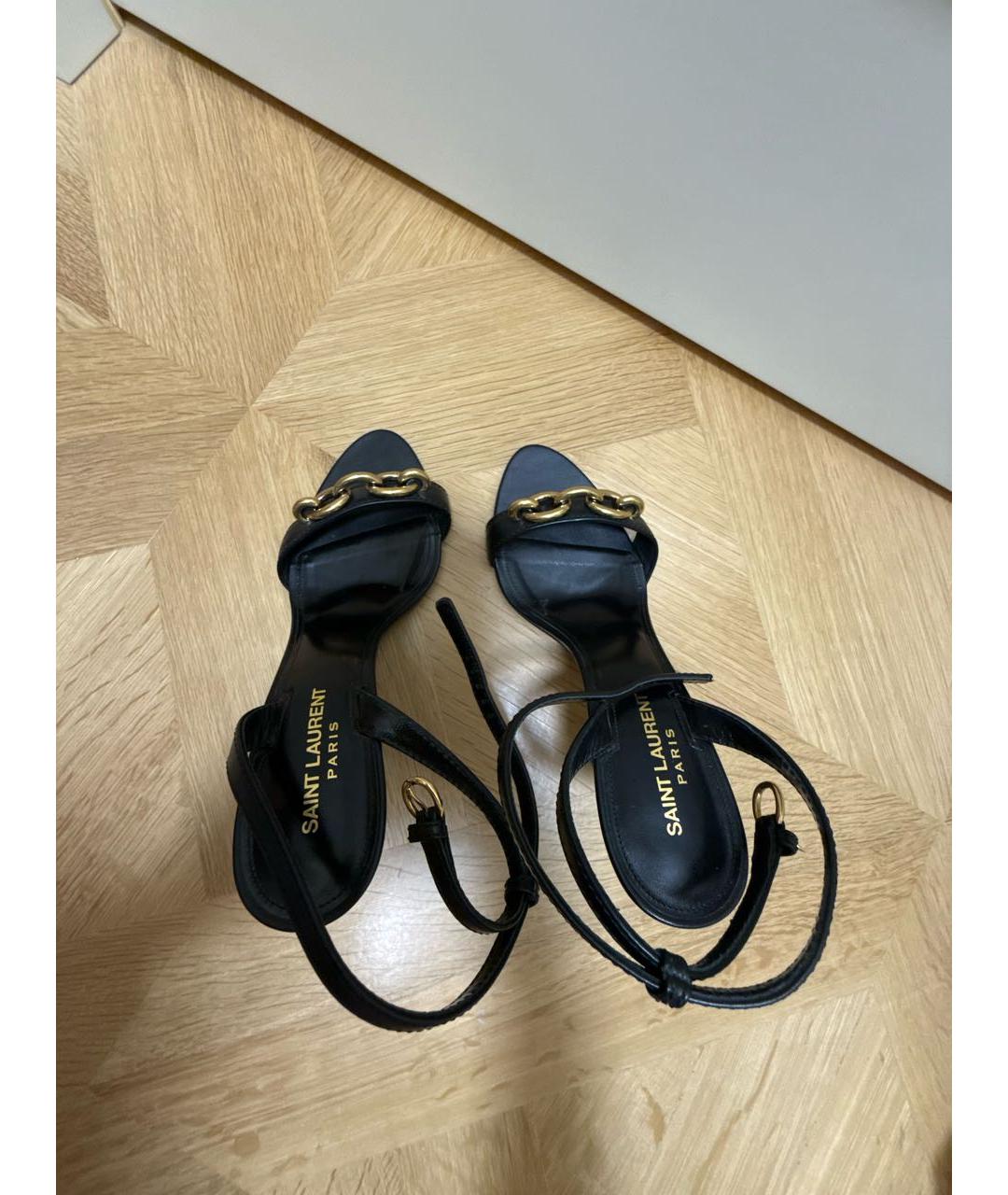 SAINT LAURENT Черные кожаные босоножки, фото 5