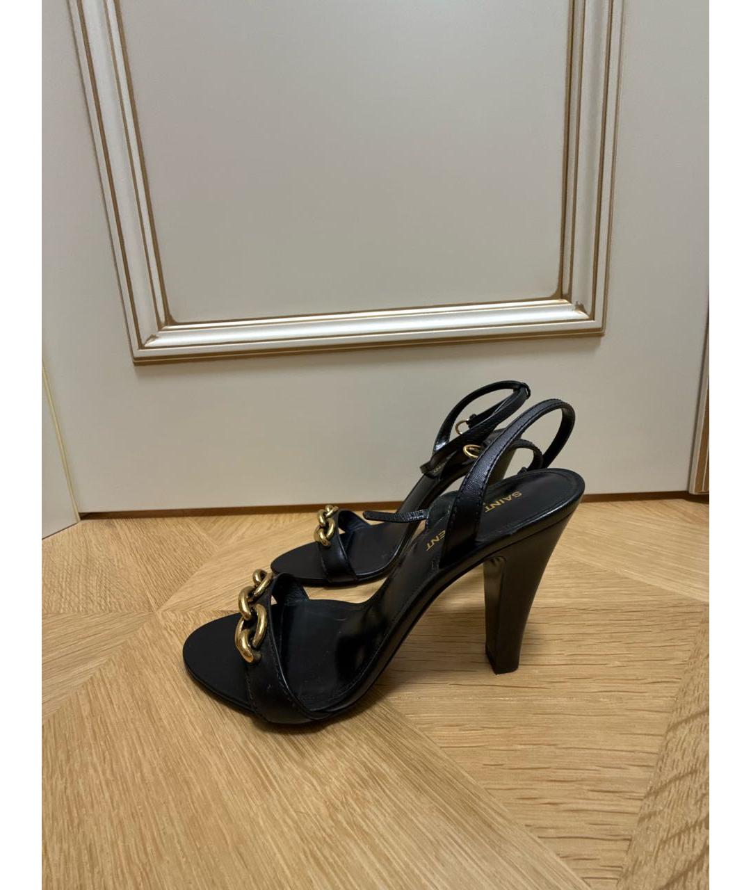 SAINT LAURENT Черные кожаные босоножки, фото 7