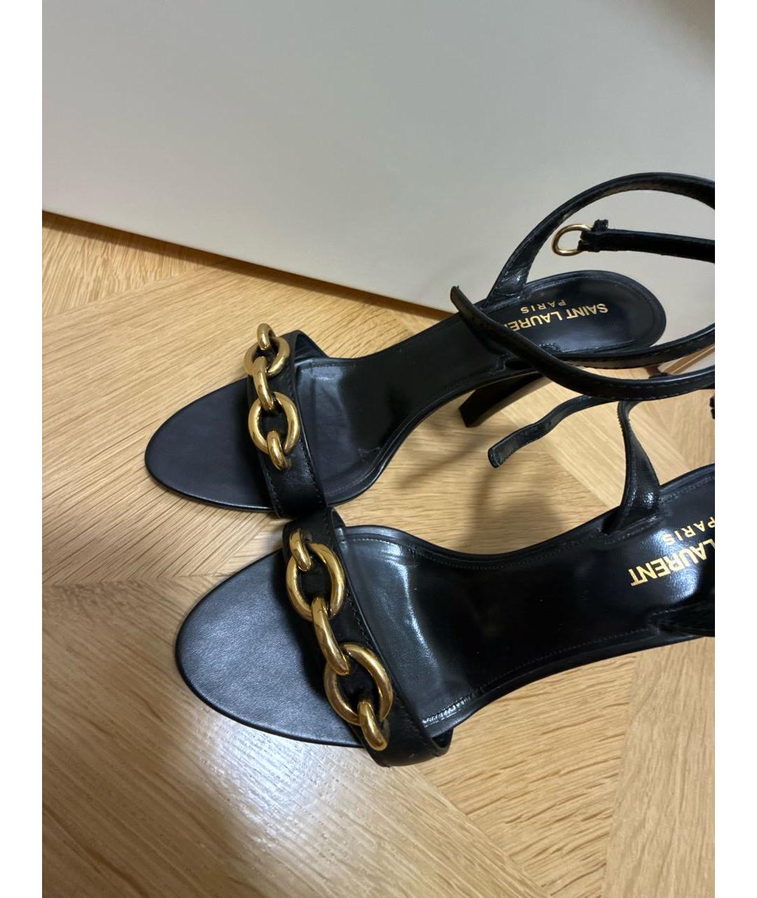 SAINT LAURENT Черные кожаные босоножки, фото 3