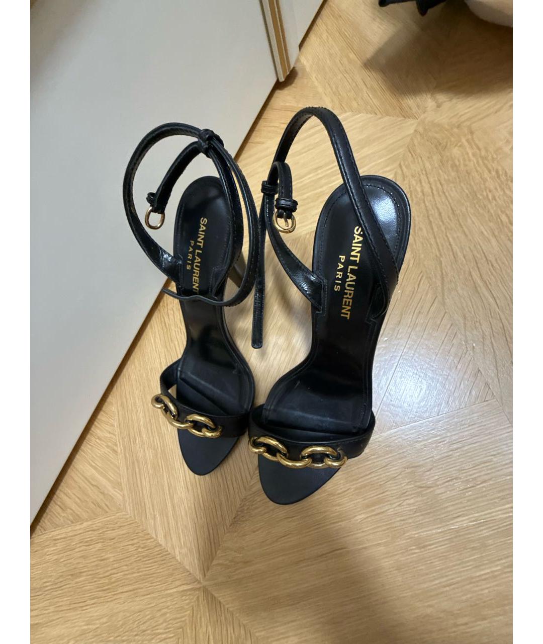 SAINT LAURENT Черные кожаные босоножки, фото 2