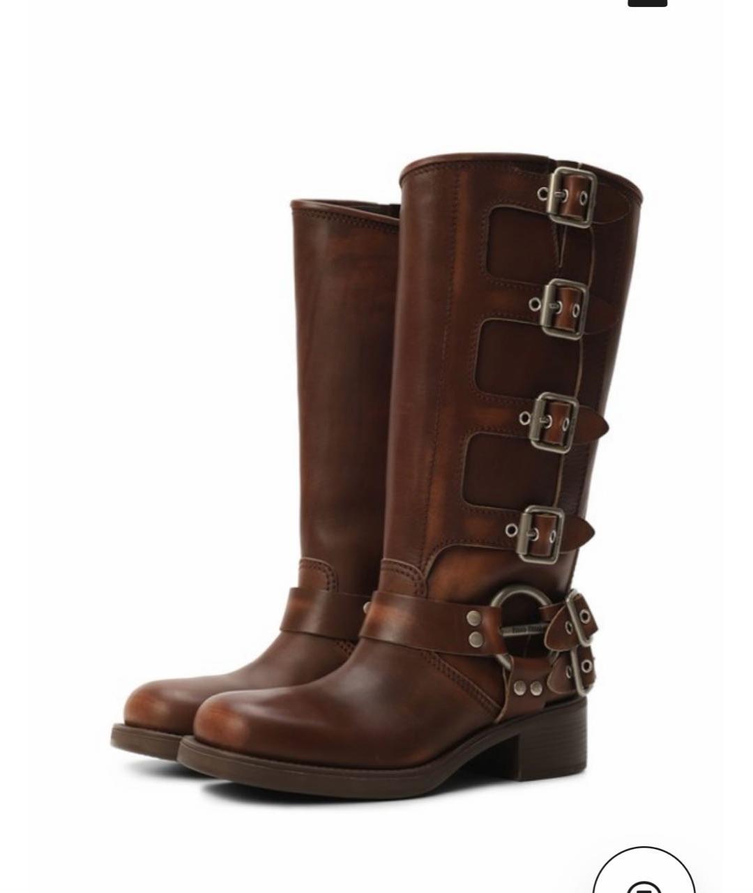 MIU MIU Коричневые кожаные сапоги, фото 2