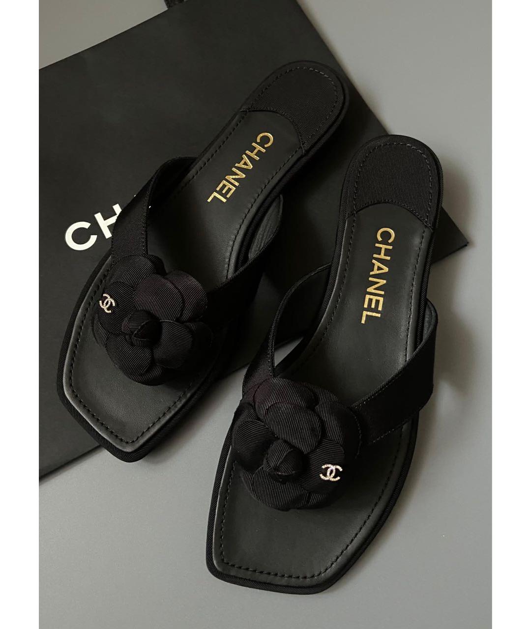 CHANEL Черные кожаные шлепанцы, фото 3