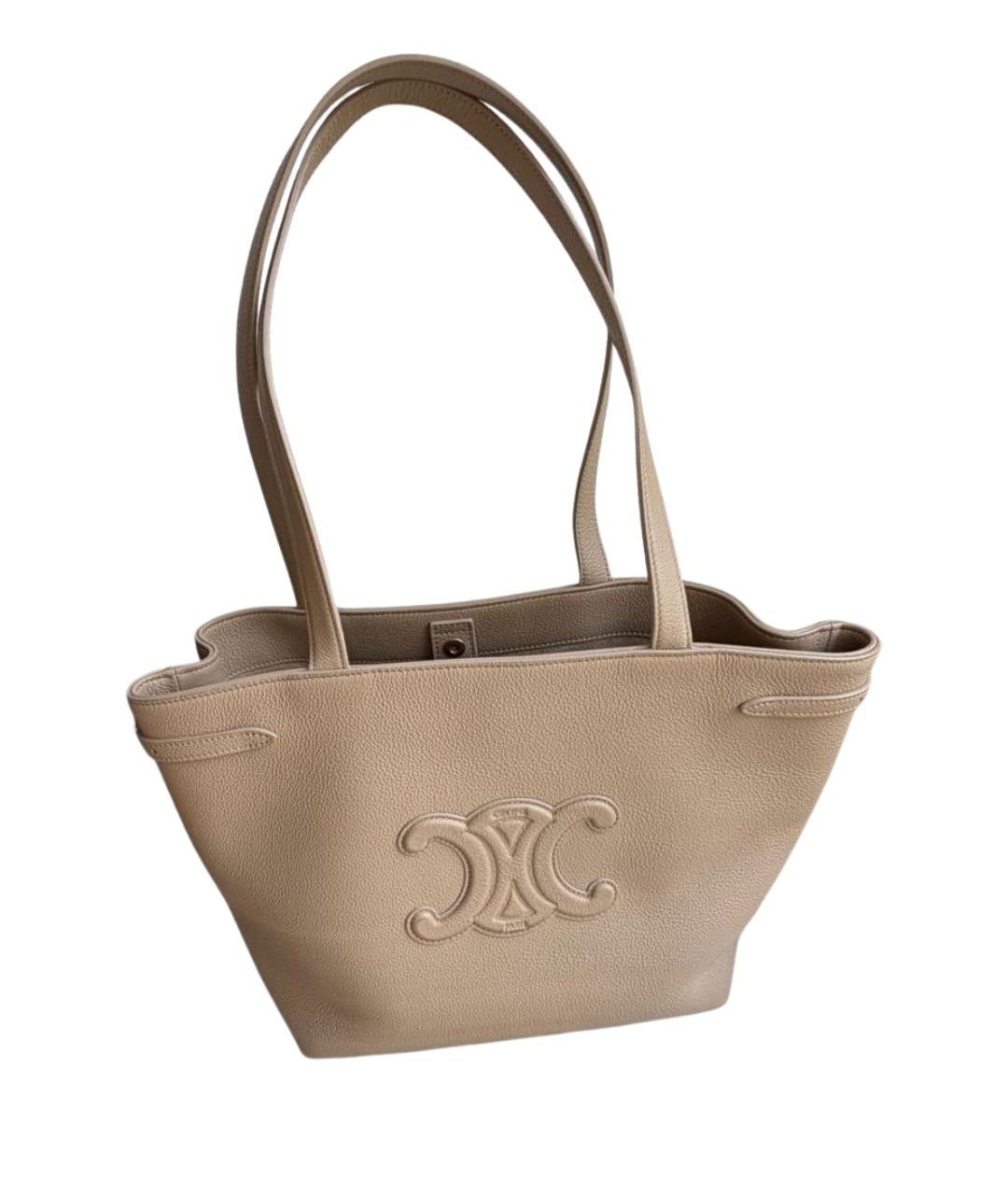 CELINE Бежевая кожаная сумка с короткими ручками, фото 1