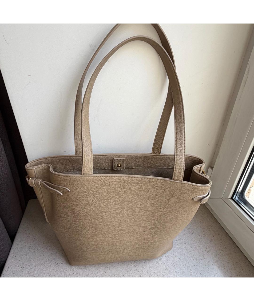 CELINE Бежевая кожаная сумка с короткими ручками, фото 2