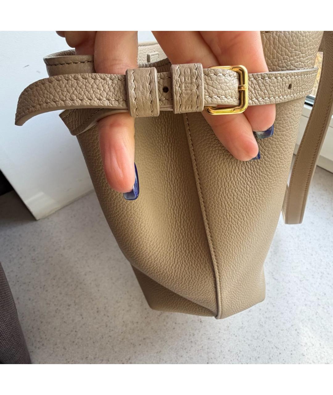 CELINE Бежевая кожаная сумка с короткими ручками, фото 5