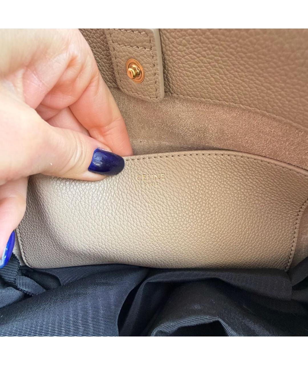 CELINE Бежевая кожаная сумка с короткими ручками, фото 6