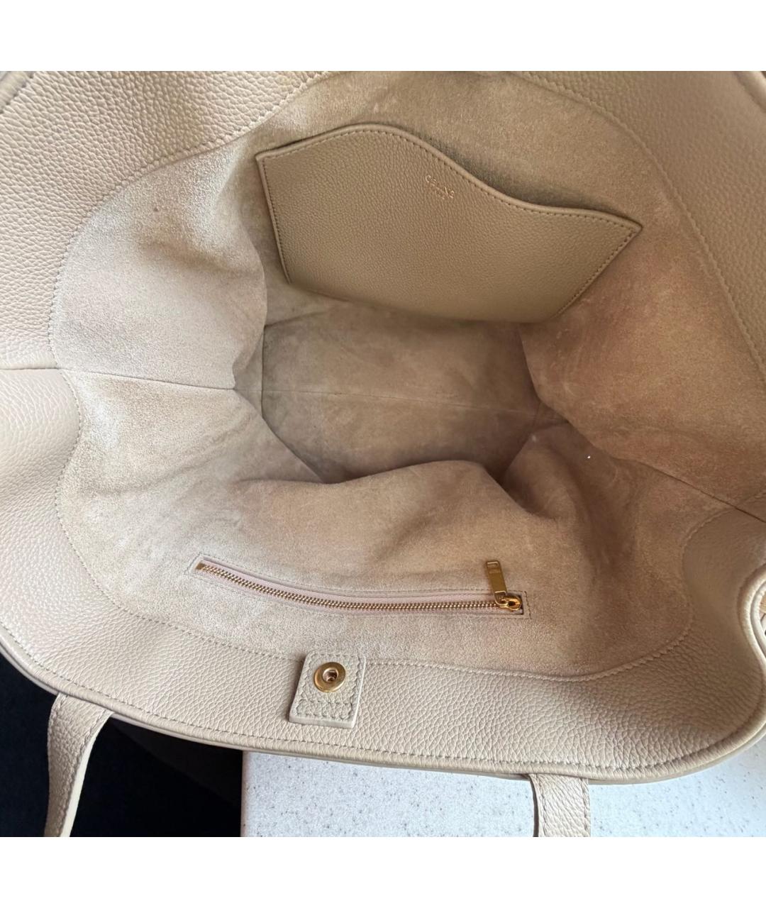 CELINE Бежевая кожаная сумка с короткими ручками, фото 7
