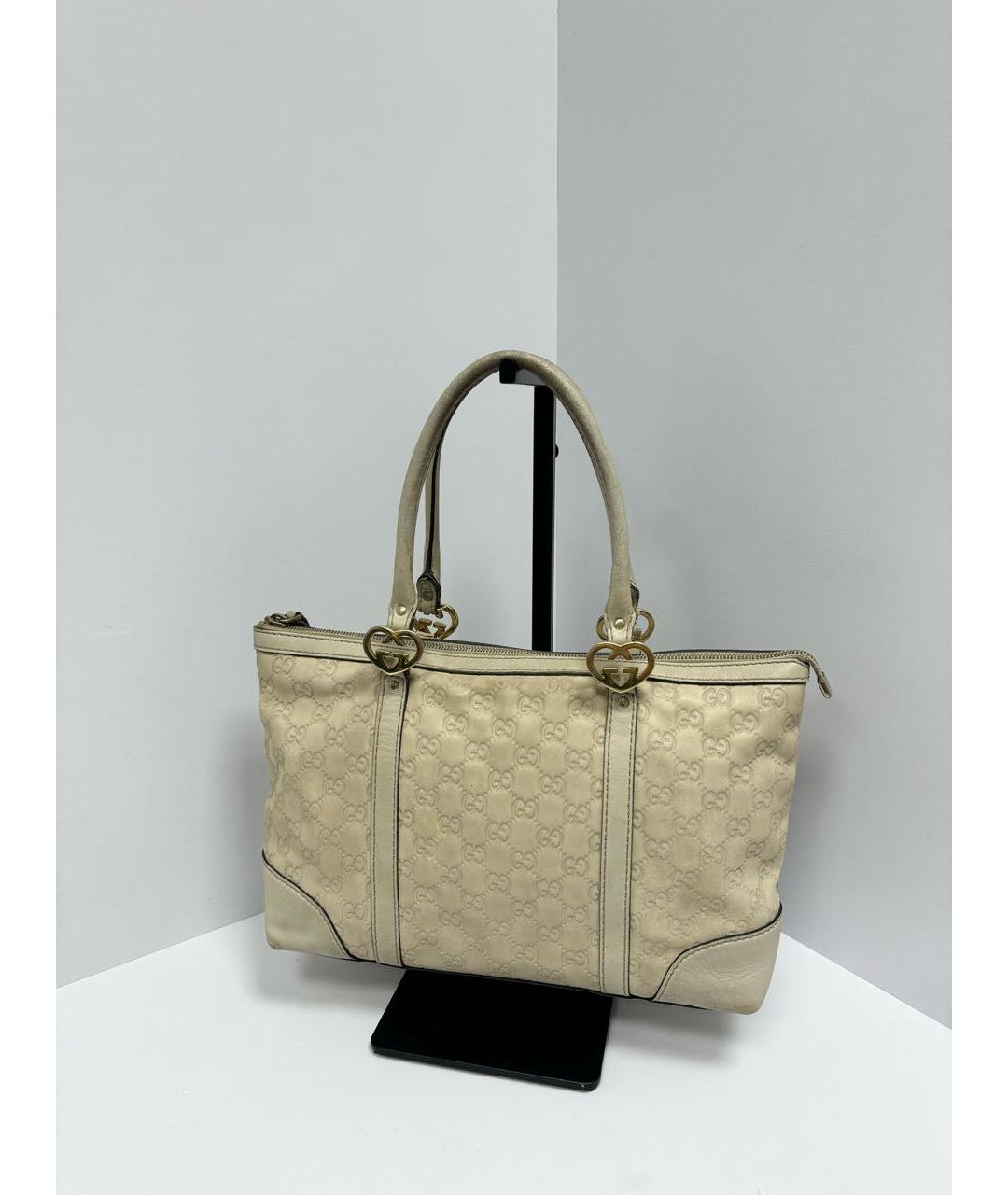 GUCCI Бежевая кожаная сумка тоут, фото 3