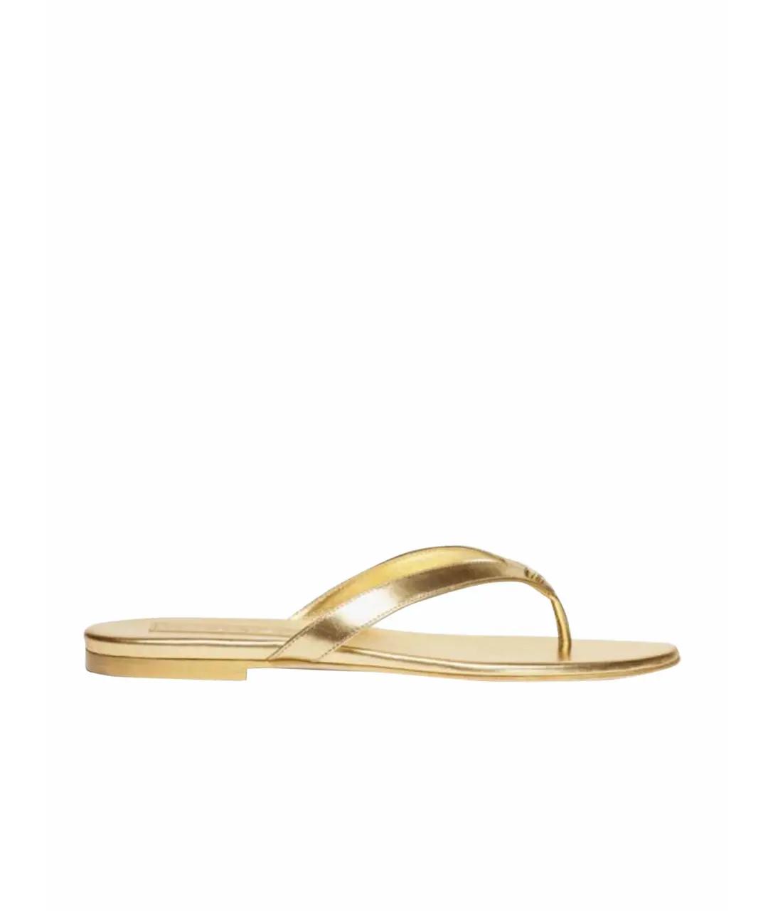 CHANEL Золотые кожаные шлепанцы, фото 1