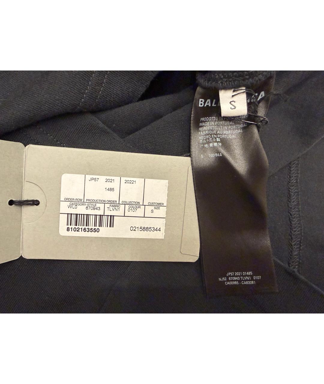 BALENCIAGA Черная хлопко-эластановая футболка, фото 5