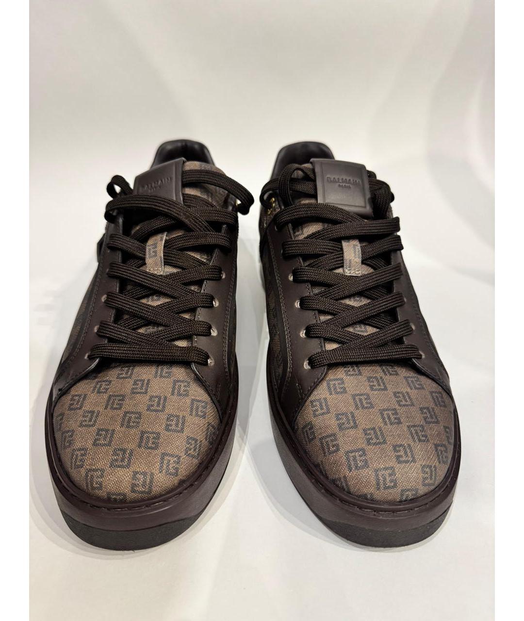 BALMAIN Коричневые кожаные низкие кроссовки / кеды, фото 3