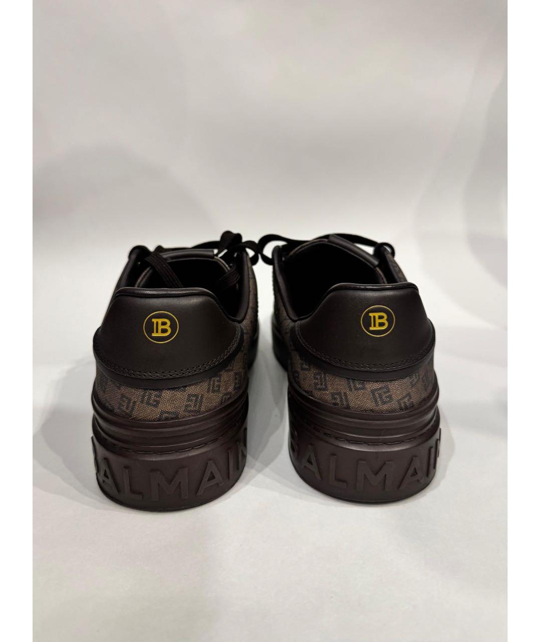 BALMAIN Коричневые кожаные низкие кроссовки / кеды, фото 4