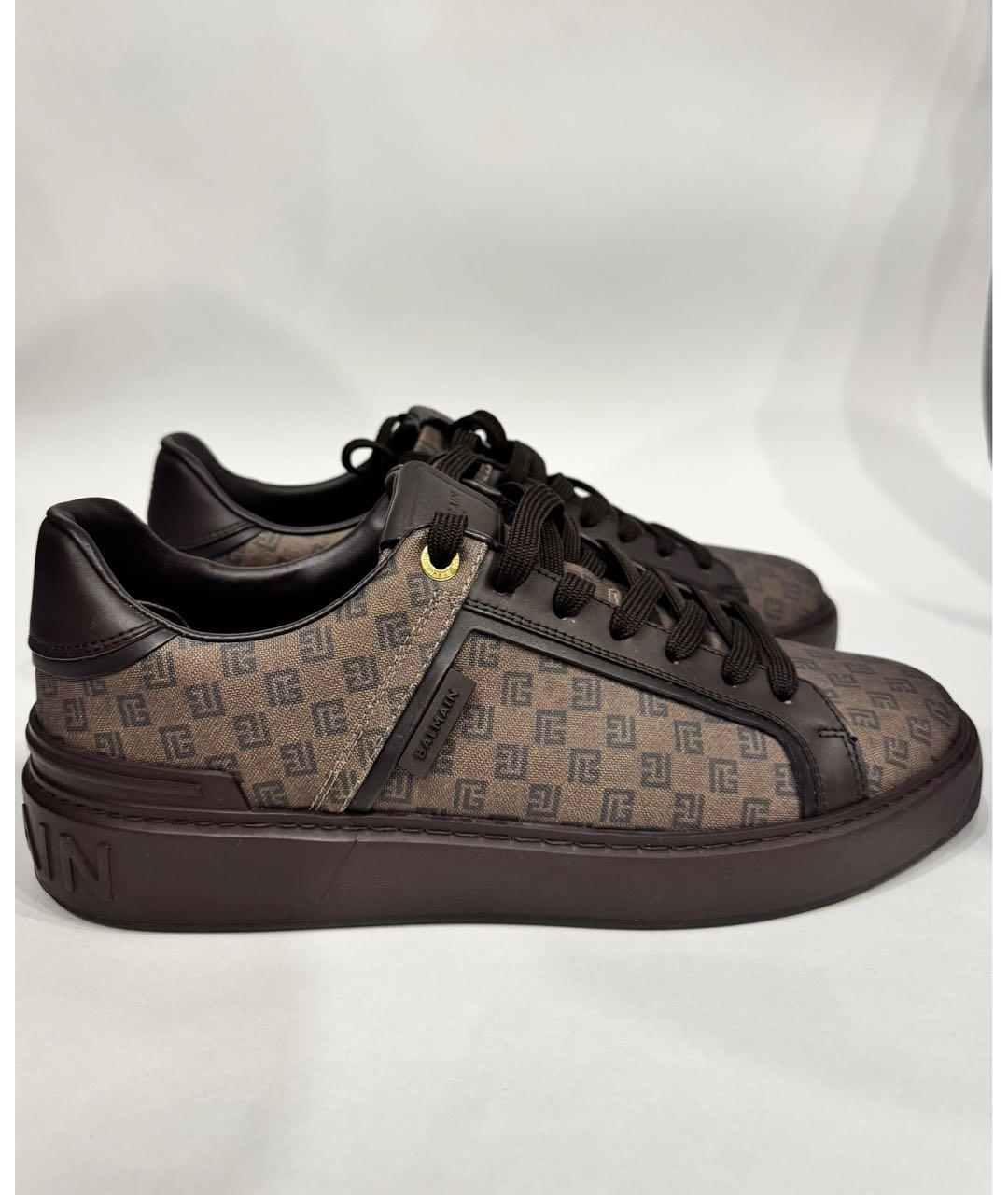 BALMAIN Коричневые кожаные низкие кроссовки / кеды, фото 5