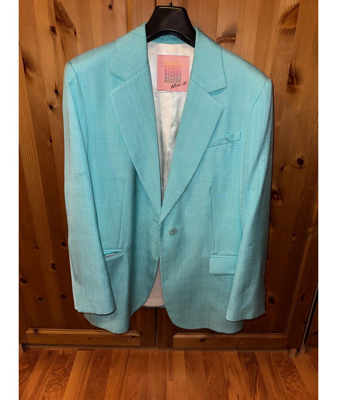 SANDRO Бирюзовый вискозный жакет/пиджак, фото 5
