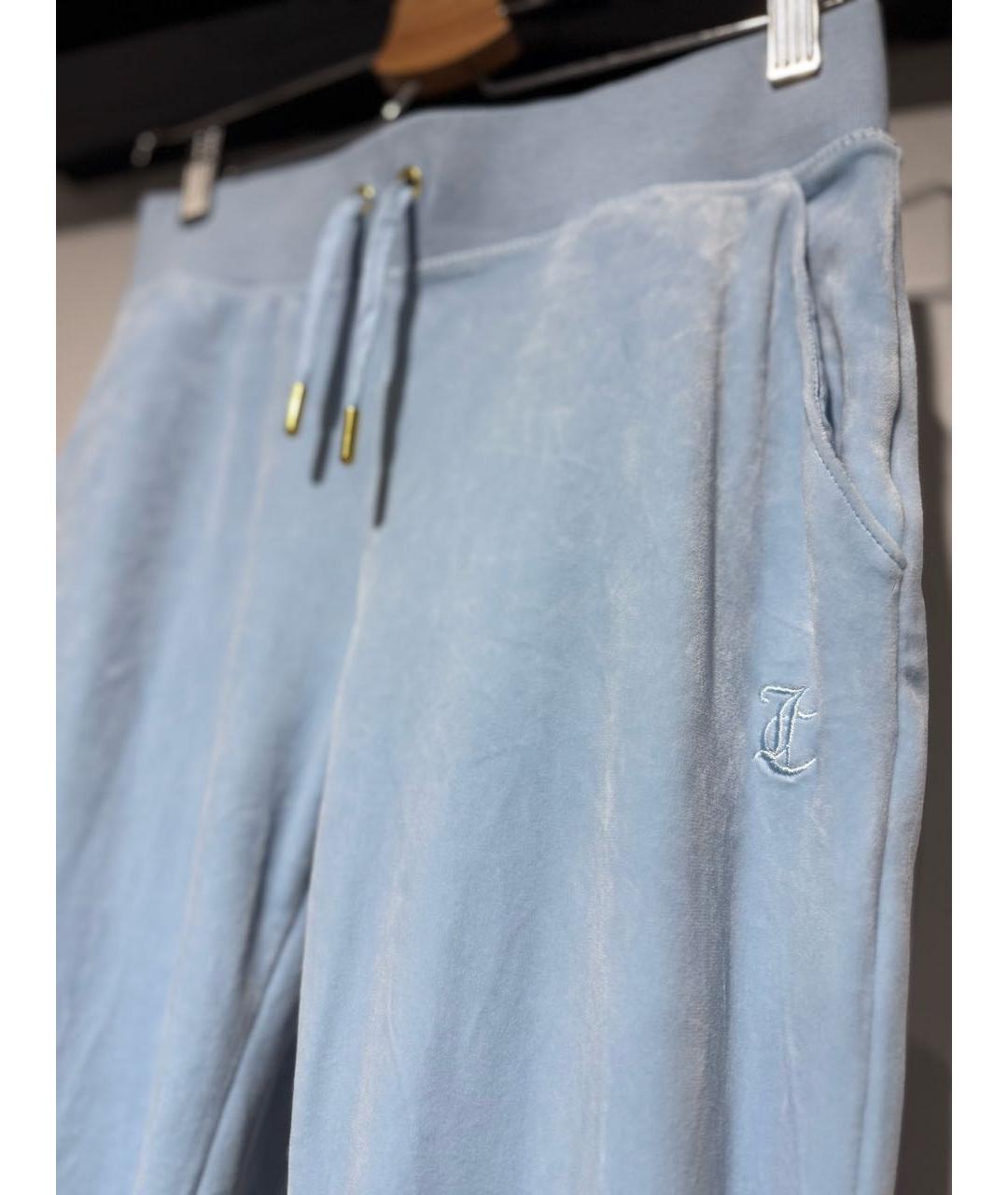 JUICY COUTURE Голубые велюровые брюки широкие, фото 3
