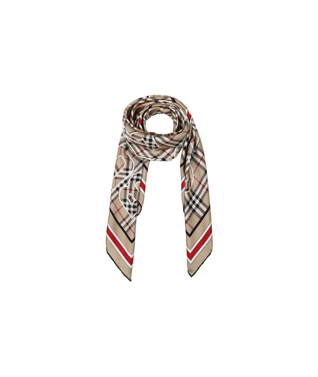 BURBERRY Коричневый шелковый шарф, фото 5