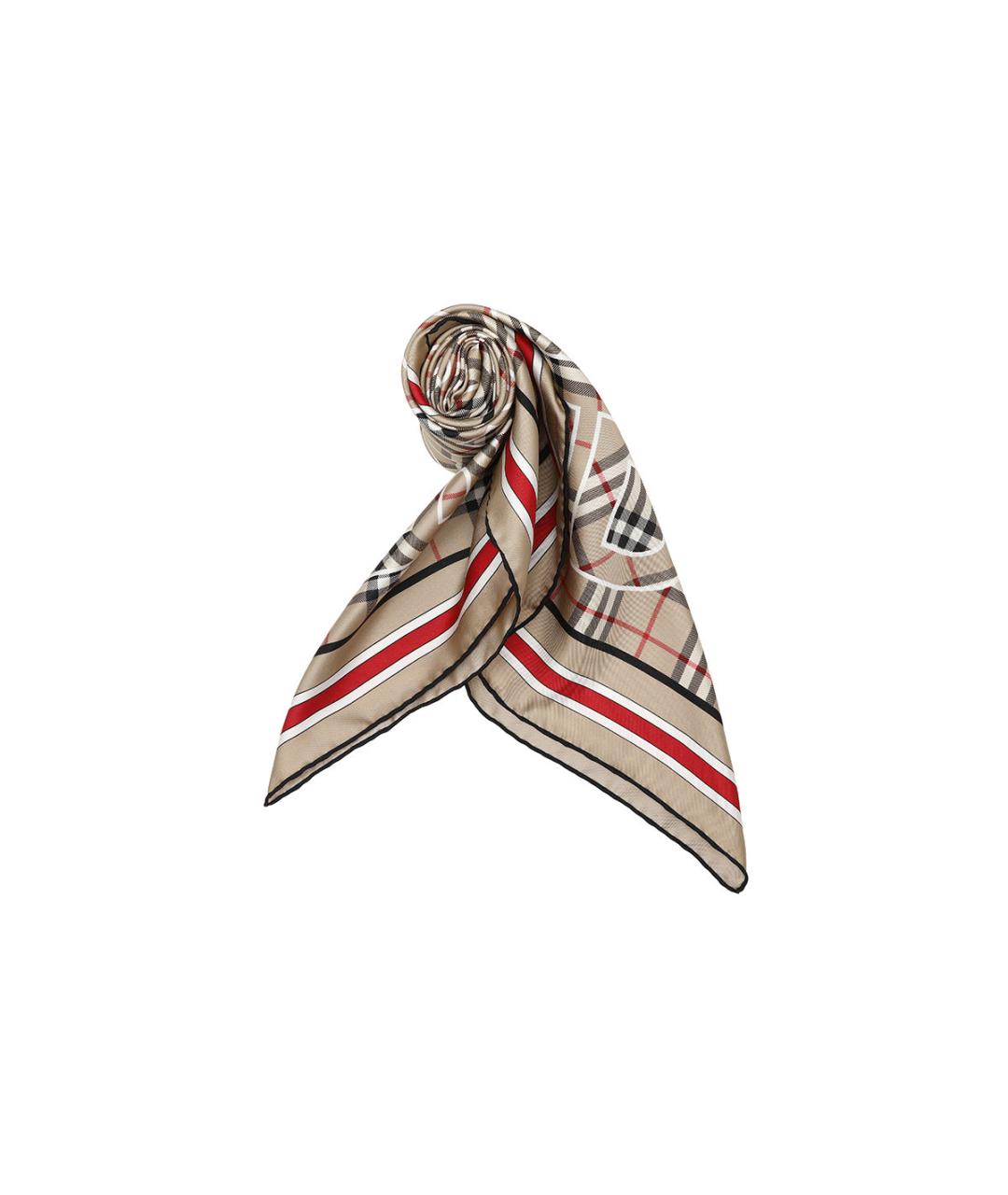 BURBERRY Коричневый шелковый шарф, фото 4