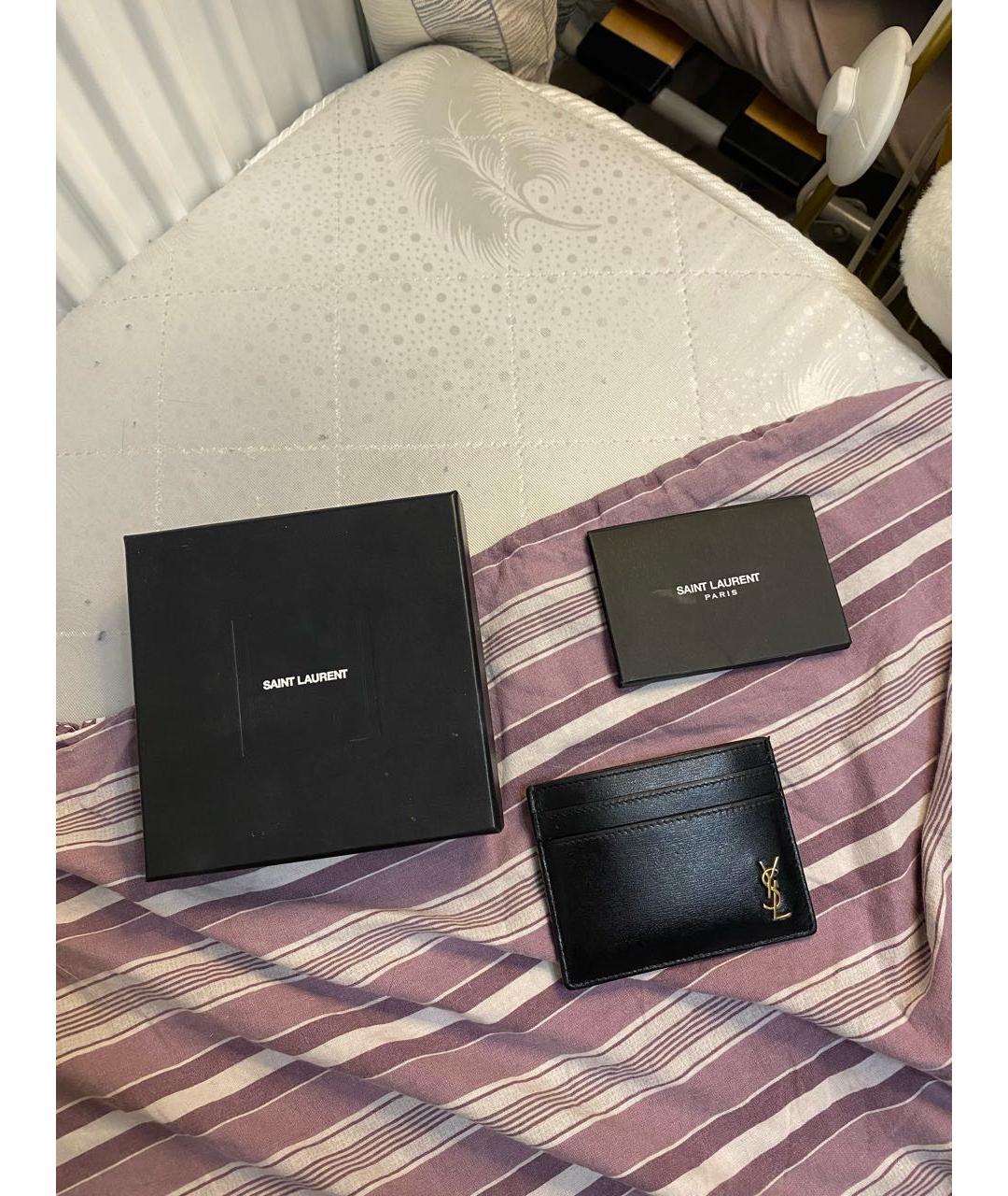 SAINT LAURENT Черный кожаный кардхолдер, фото 5