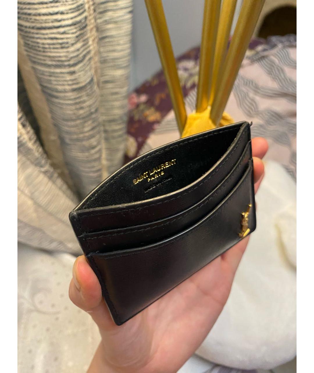 SAINT LAURENT Черный кожаный кардхолдер, фото 4
