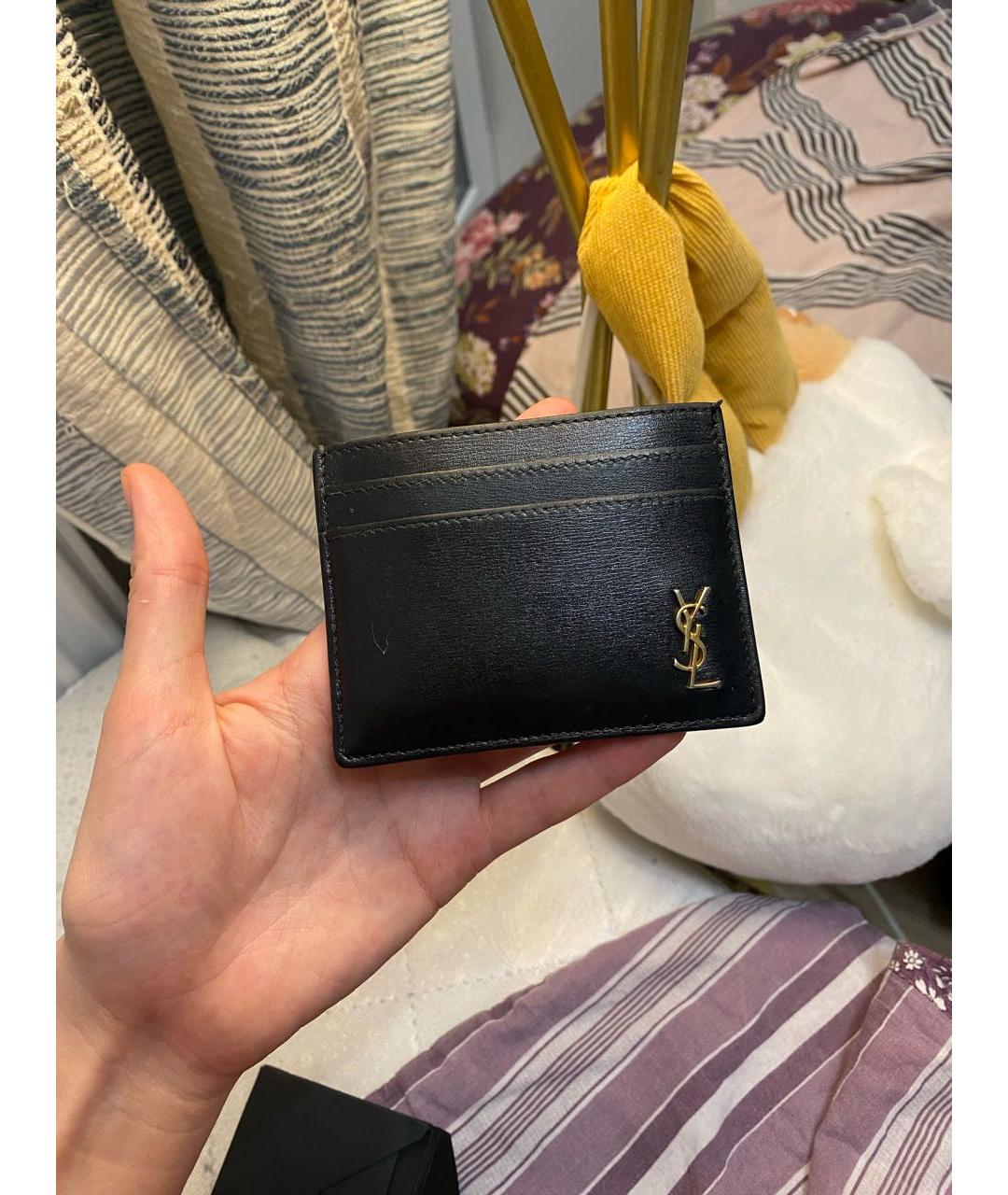 SAINT LAURENT Черный кожаный кардхолдер, фото 2