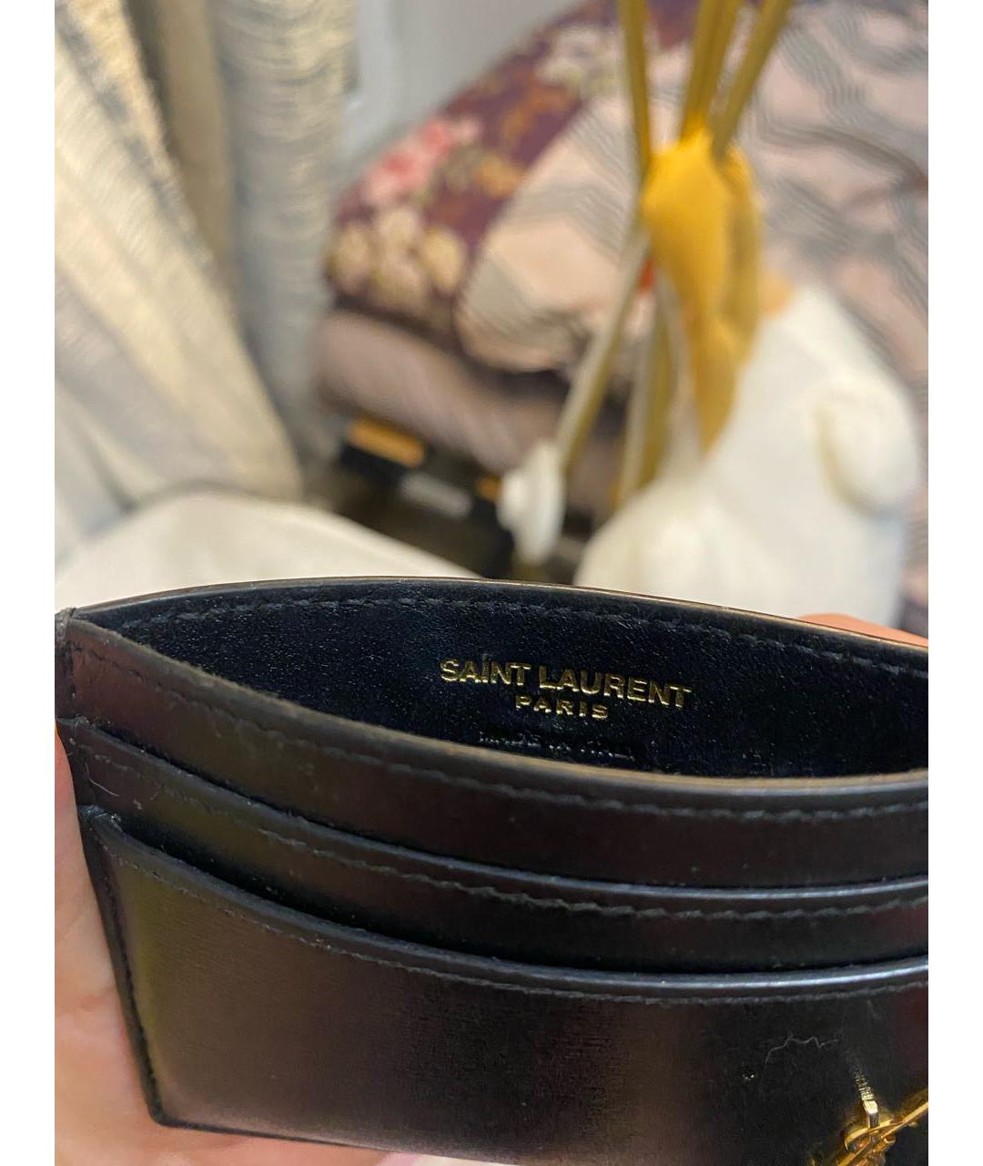 SAINT LAURENT Черный кожаный кардхолдер, фото 8
