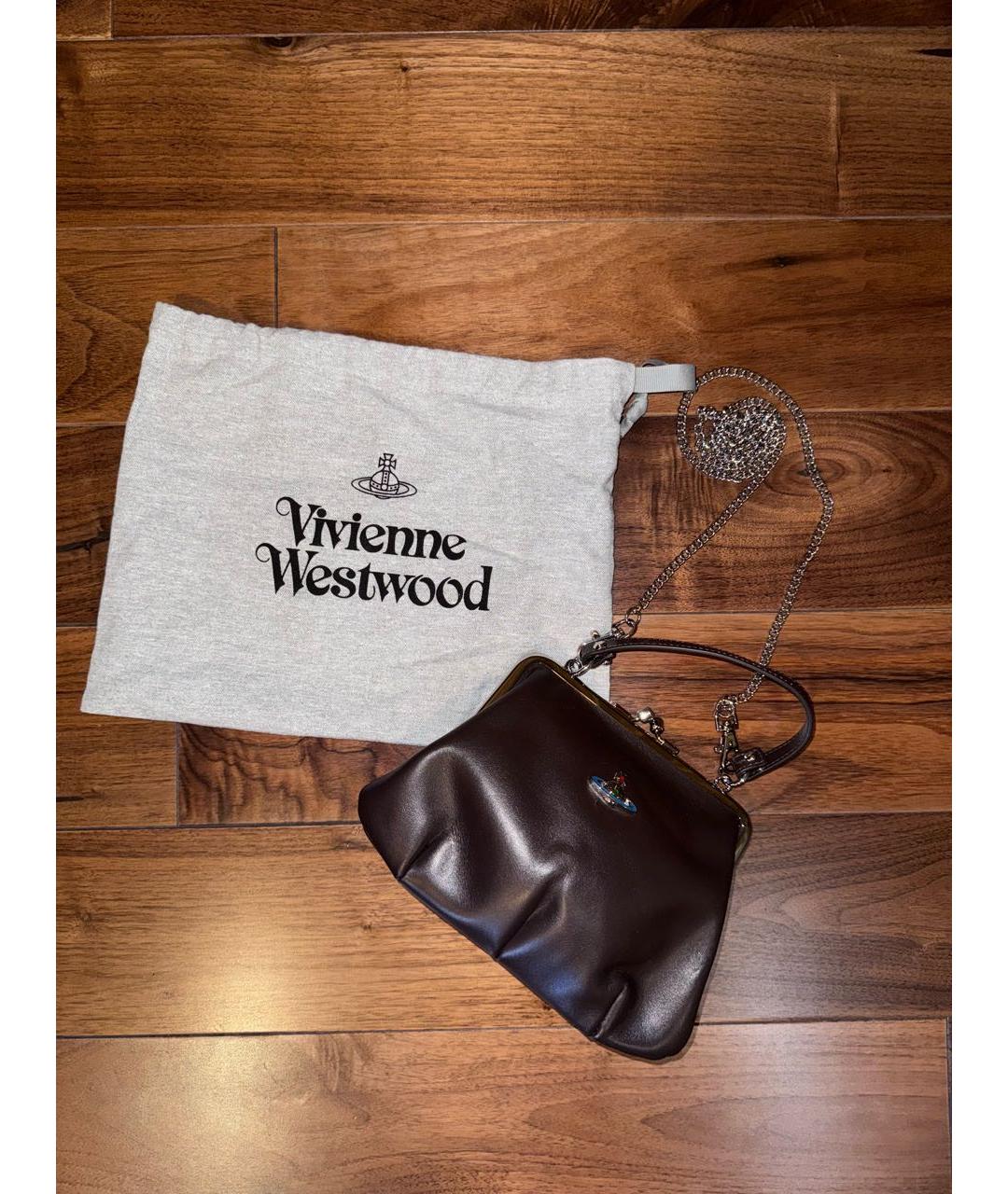 VIVIENNE WESTWOOD Коричневая кожаная сумка через плечо, фото 3