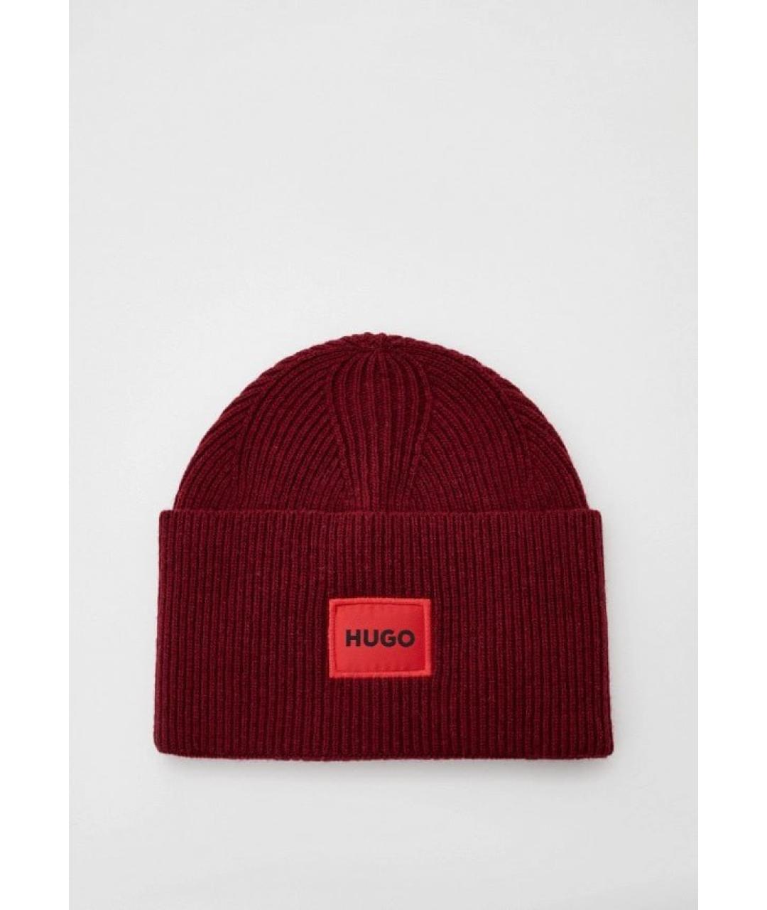 HUGO Бордовая шерстяная шапка, фото 4