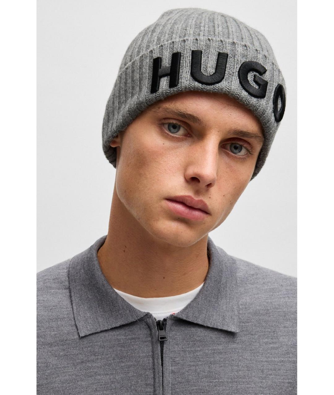 HUGO Серая шерстяная шапка, фото 2