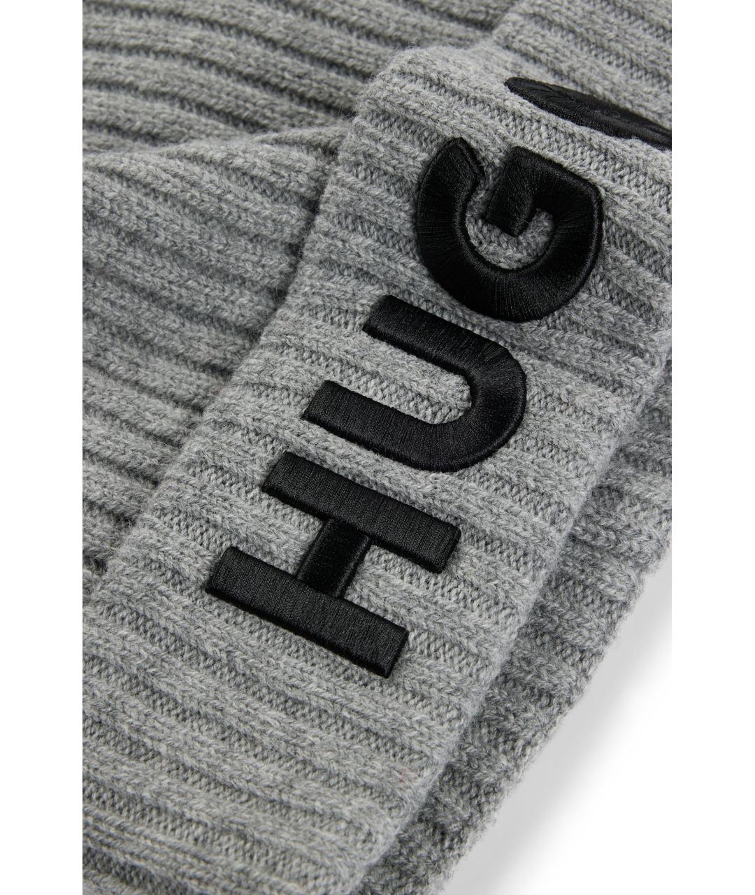 HUGO Серая шерстяная шапка, фото 3