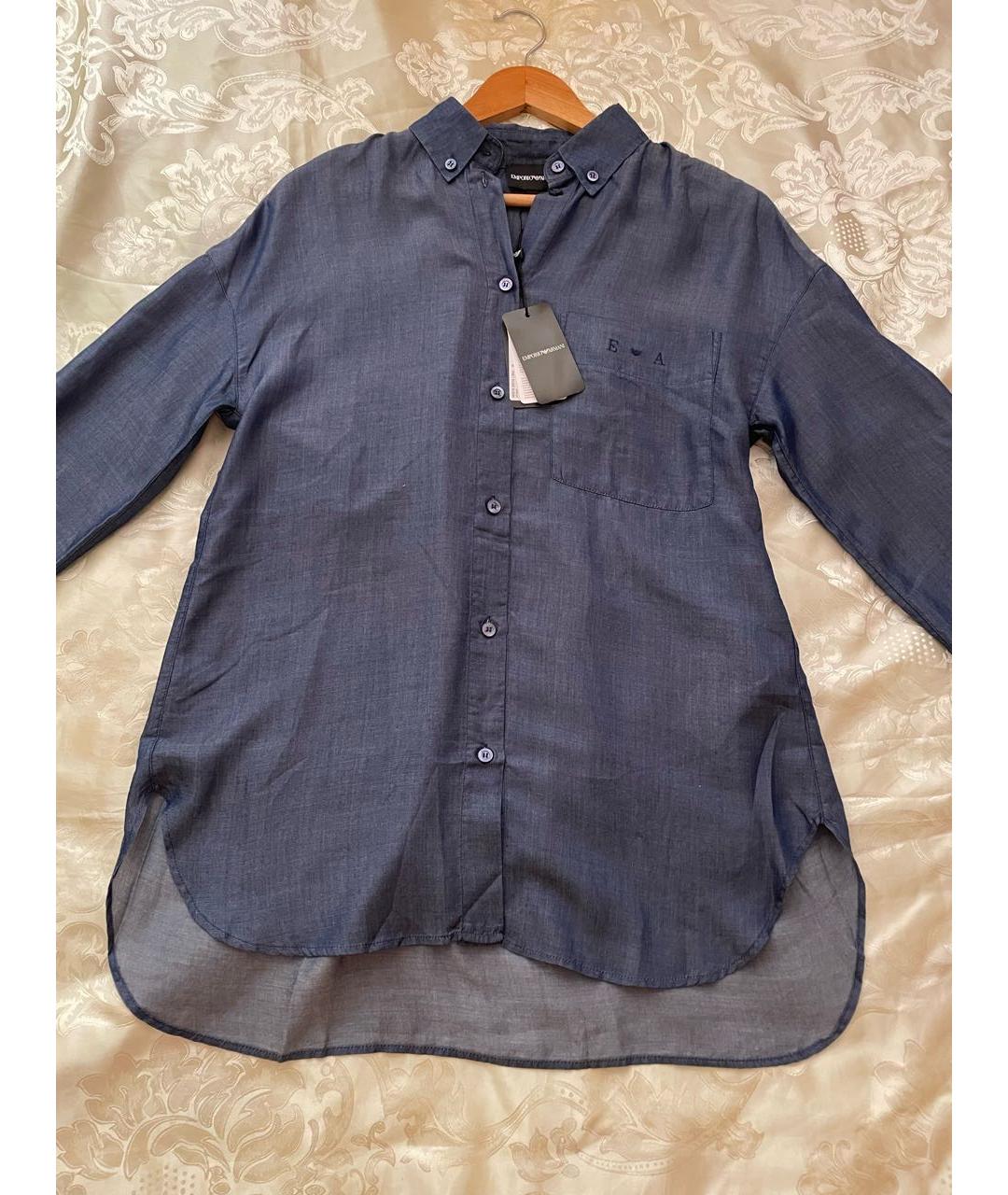 EMPORIO ARMANI Синяя хлопко-эластановая рубашка, фото 2