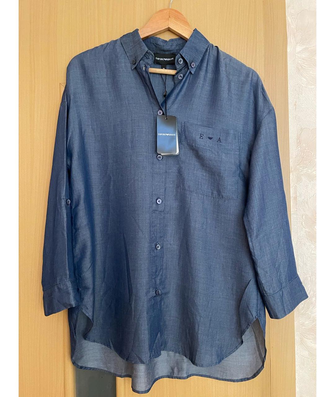 EMPORIO ARMANI Синяя хлопко-эластановая рубашка, фото 5