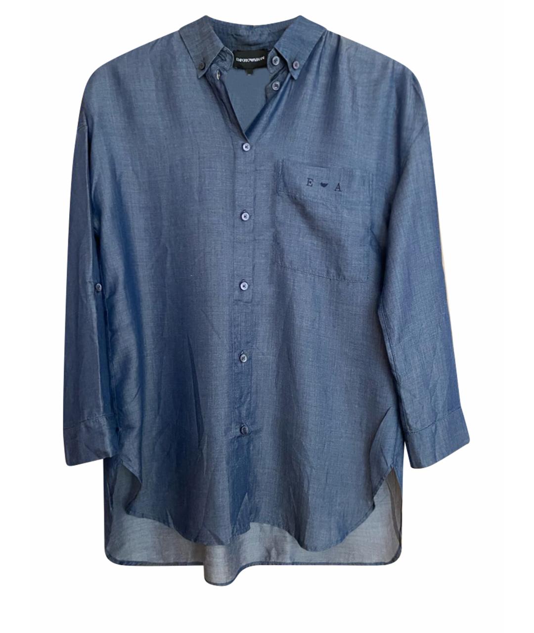 EMPORIO ARMANI Синяя хлопко-эластановая рубашка, фото 1