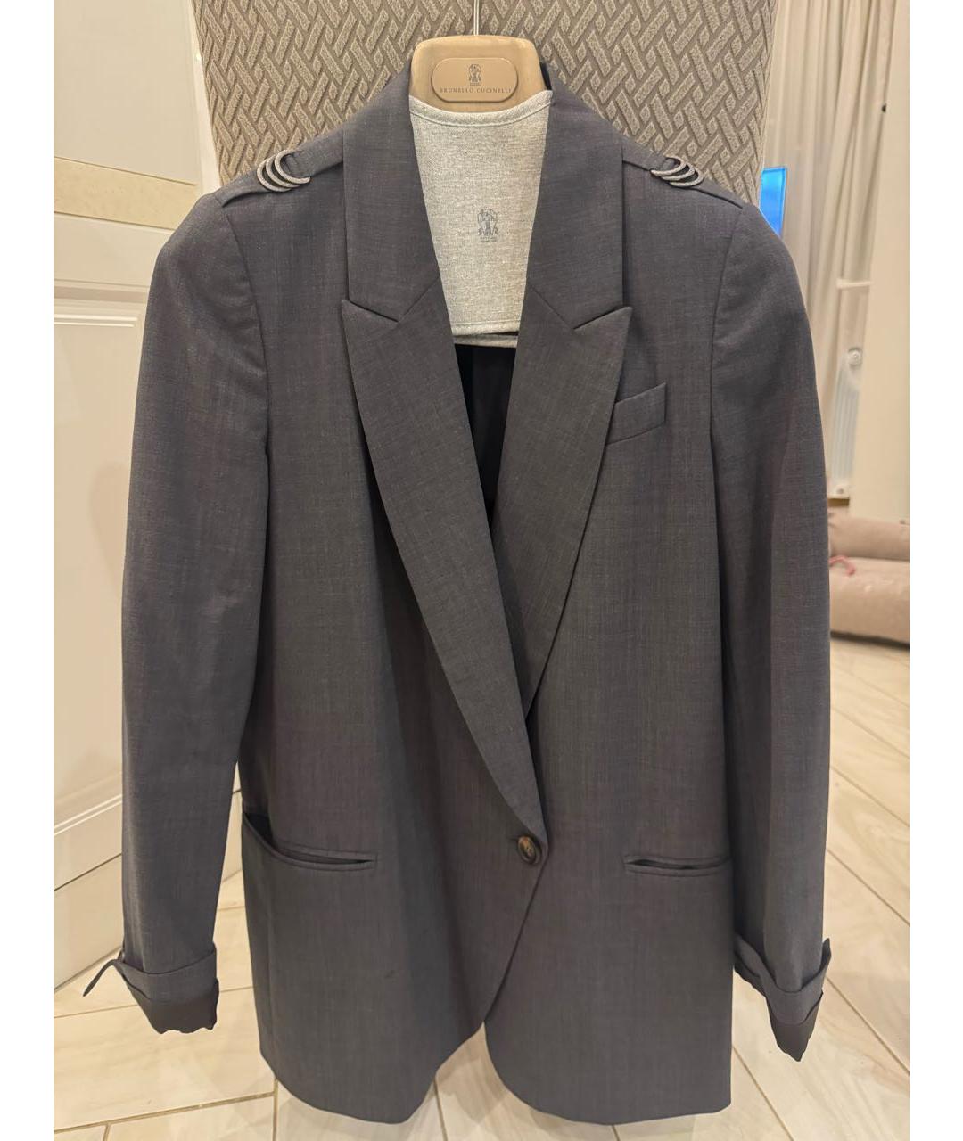 BRUNELLO CUCINELLI Антрацитовый шерстяной жакет/пиджак, фото 5