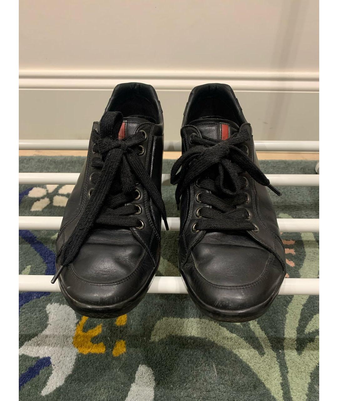 PRADA Черные кожаные низкие кроссовки / кеды, фото 2