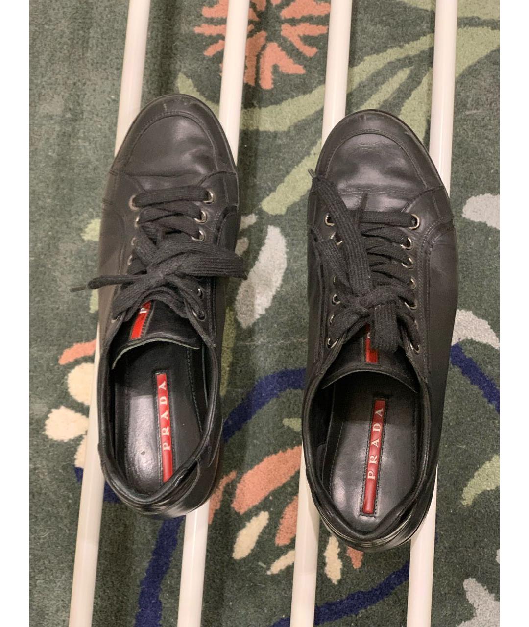 PRADA Черные кожаные низкие кроссовки / кеды, фото 3