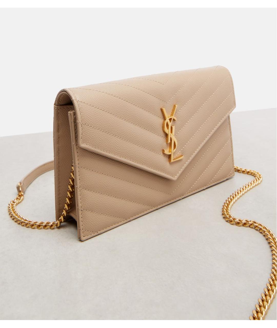 SAINT LAURENT Бежевая кожаная сумка через плечо, фото 2