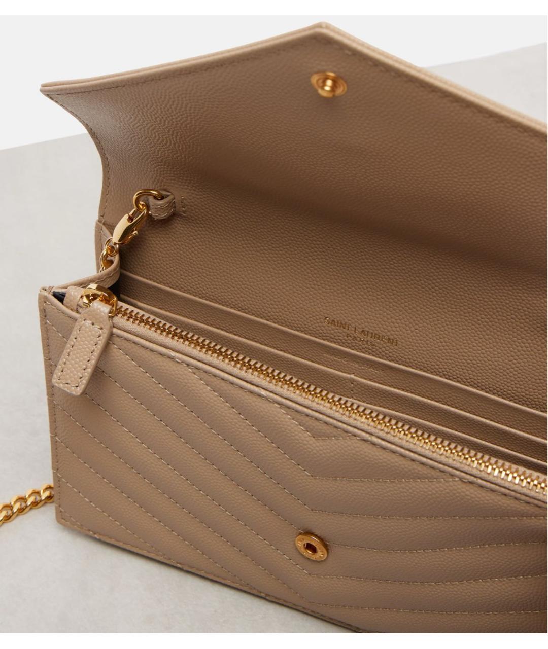 SAINT LAURENT Бежевая кожаная сумка через плечо, фото 4