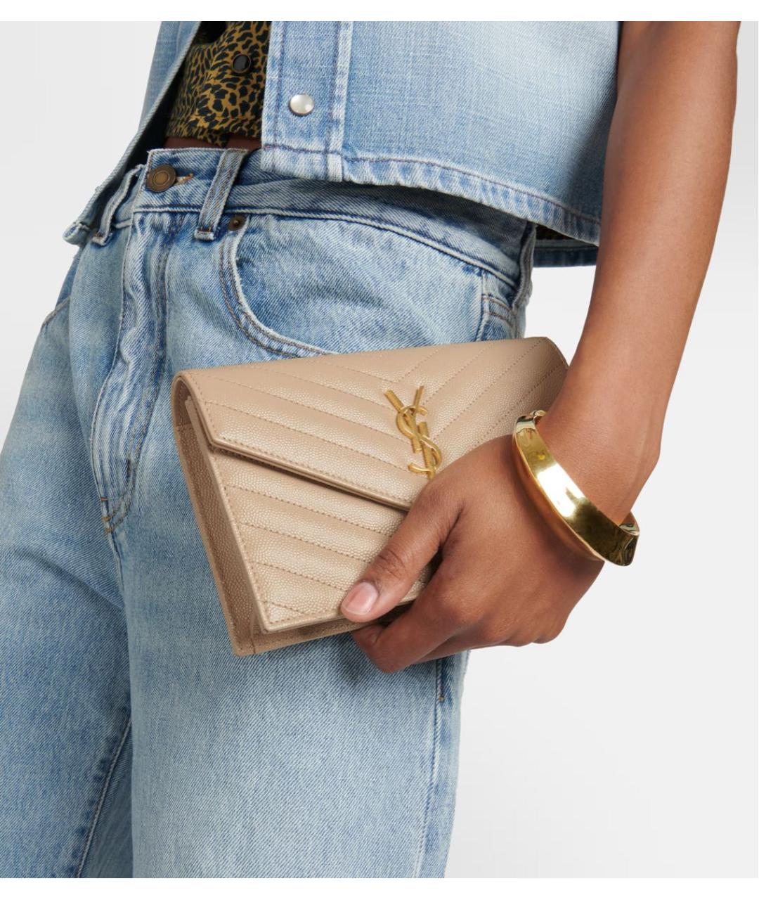 SAINT LAURENT Бежевая кожаная сумка через плечо, фото 5