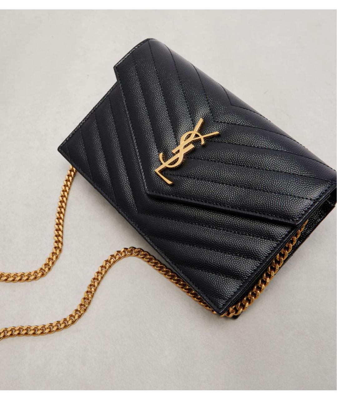 SAINT LAURENT Черная кожаная сумка через плечо, фото 2