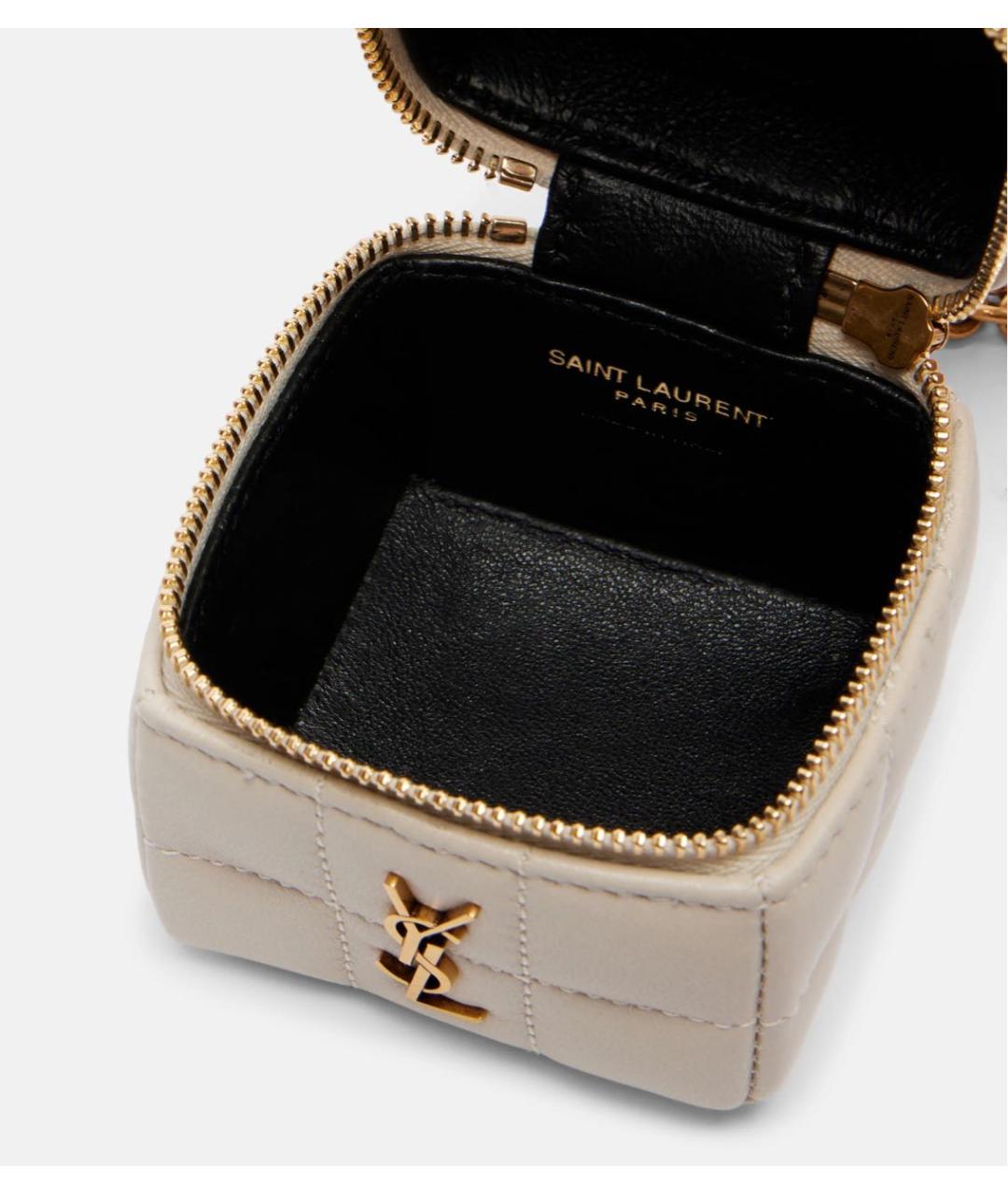 SAINT LAURENT Белая кожаная сумка с короткими ручками, фото 3