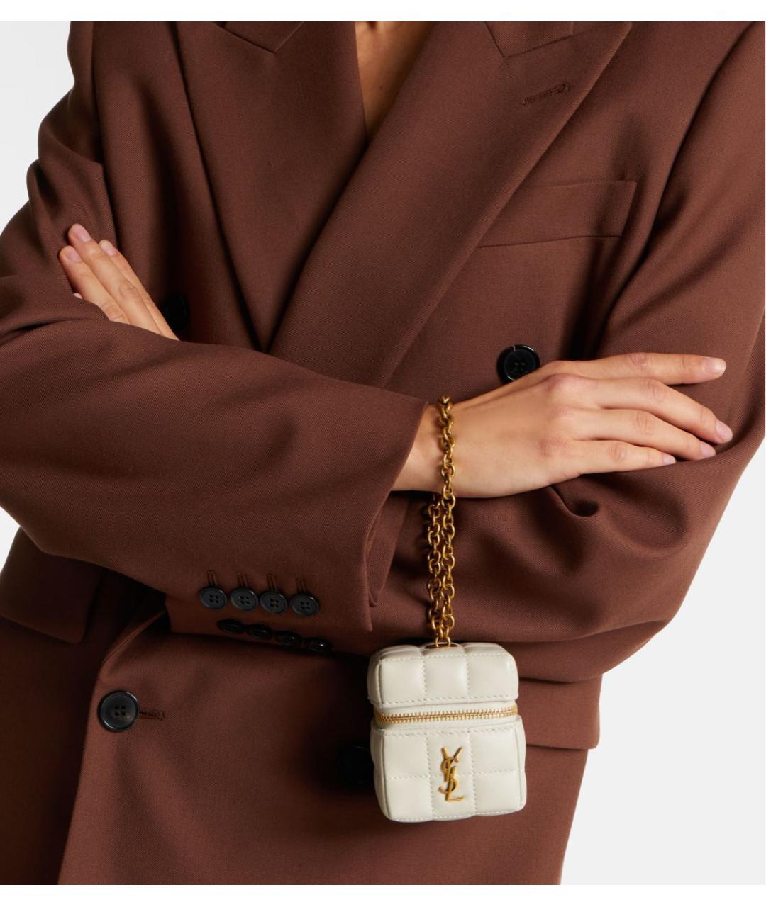 SAINT LAURENT Белая кожаная сумка с короткими ручками, фото 4