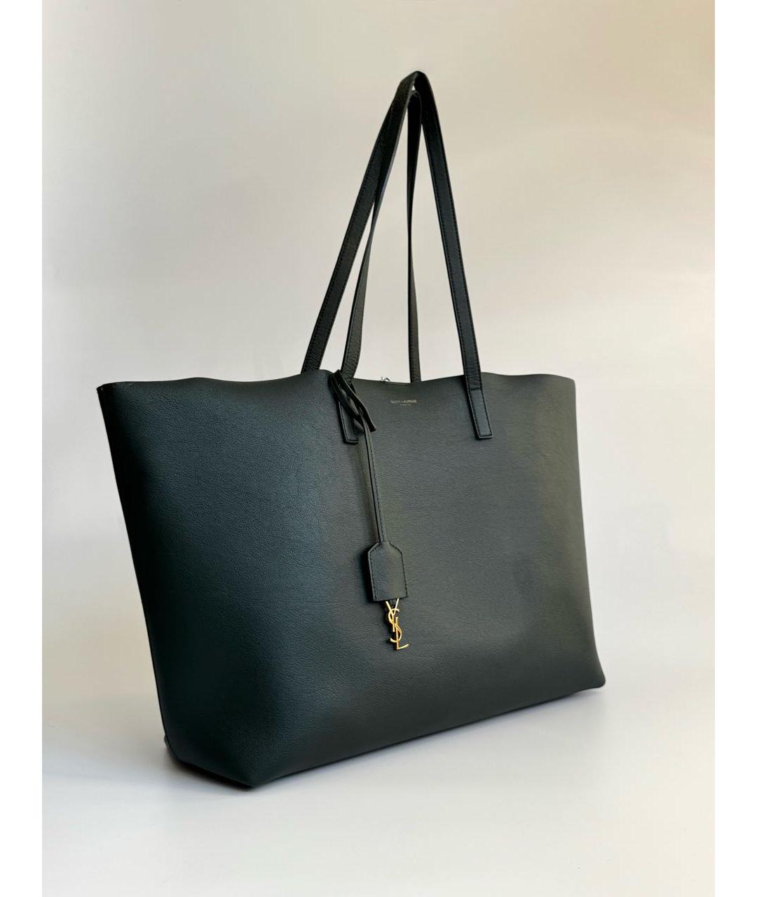SAINT LAURENT Зеленая кожаная сумка тоут, фото 2