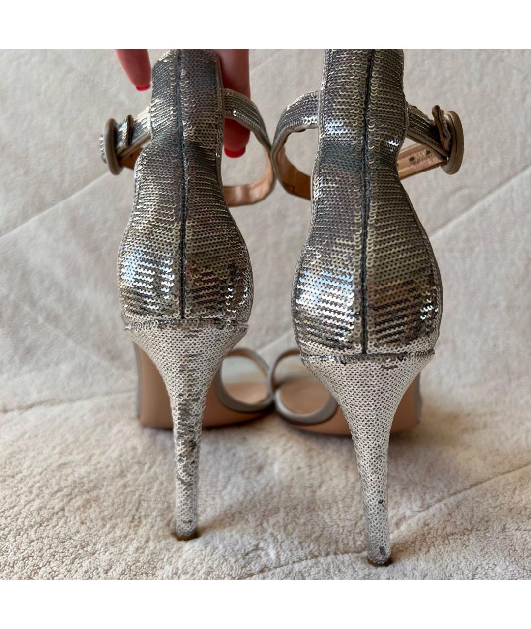 GIANVITO ROSSI Серебряные кожаные босоножки, фото 4