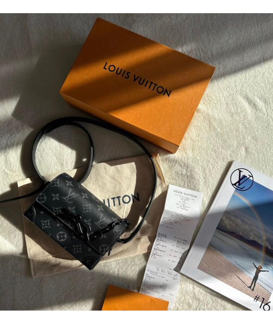 LOUIS VUITTON Черная кожаная сумка через плечо, фото 2