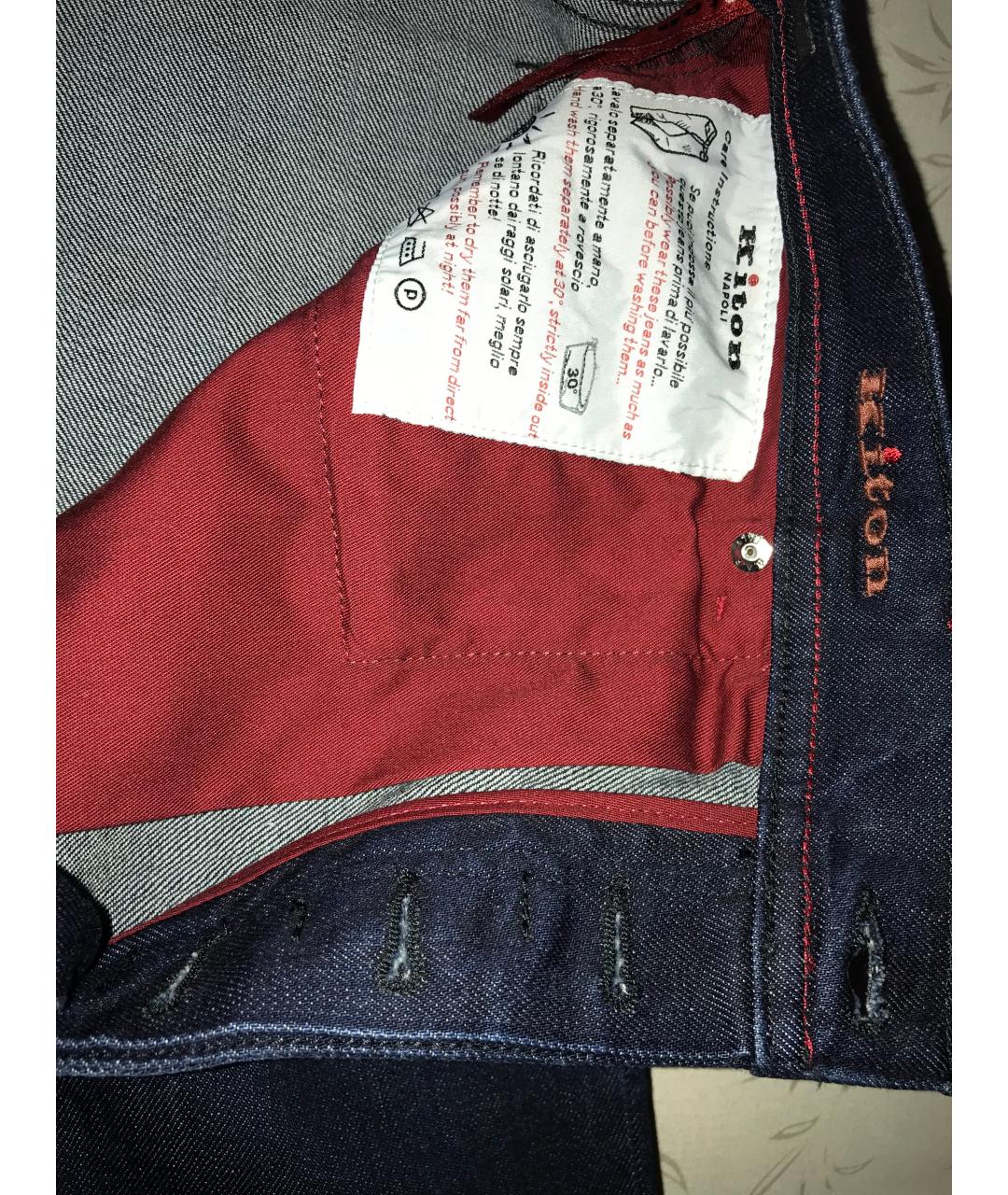 KITON Синие хлопковые прямые джинсы, фото 7