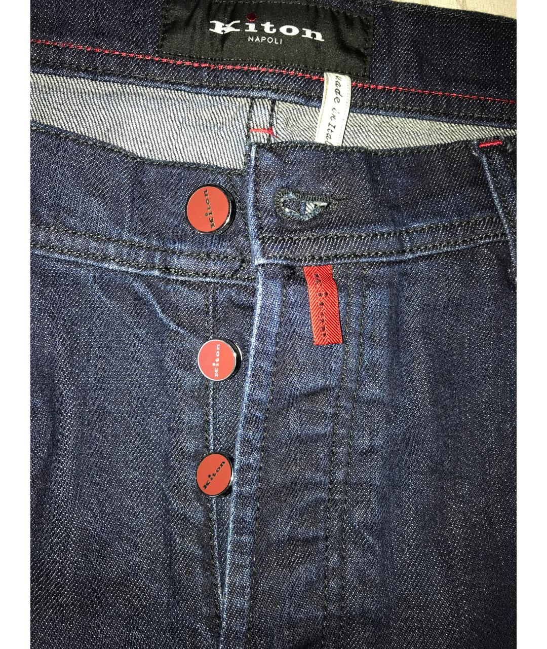 KITON Синие хлопковые прямые джинсы, фото 8