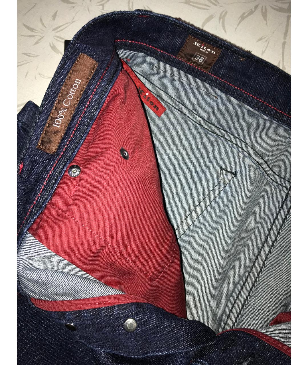 KITON Синие хлопковые прямые джинсы, фото 6